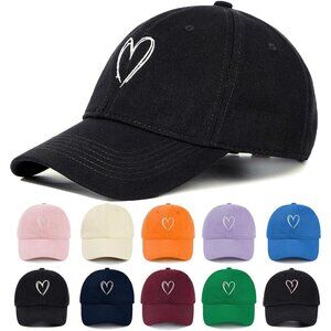 Women's White Heart Adjustable Cute Cotton Ball For Golf Tennis Baseball Cap